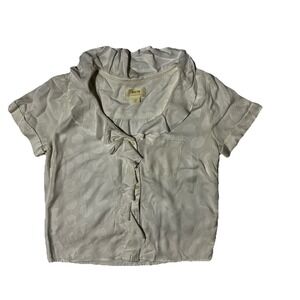 Anthropologie Women's Maeve Jojo Blouse White Ruffle‎ Neckline & Placket Sz XXSP